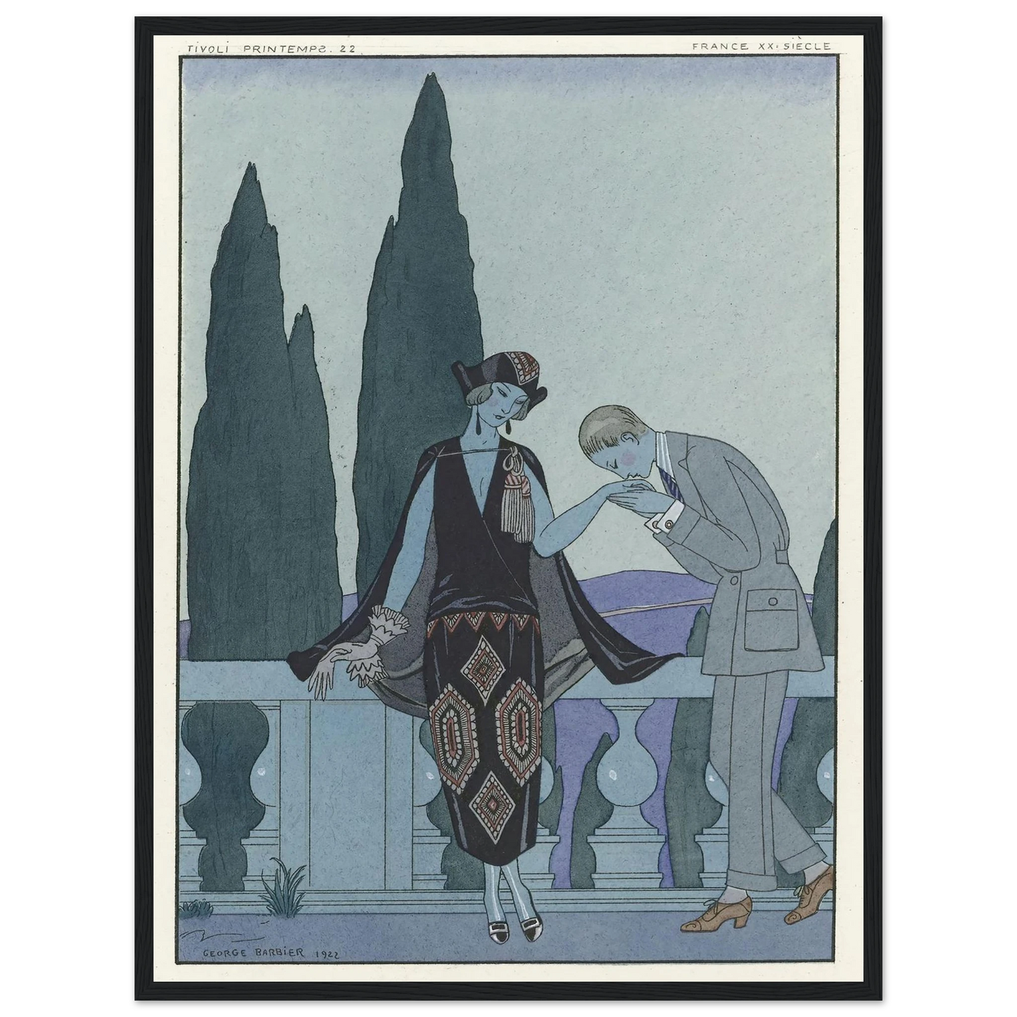 La Villa d’Este ; France XXe siècle (1923) Art Print | George Barbier - Framed Poster - 30x40 cm / 12x16″ - Black frame