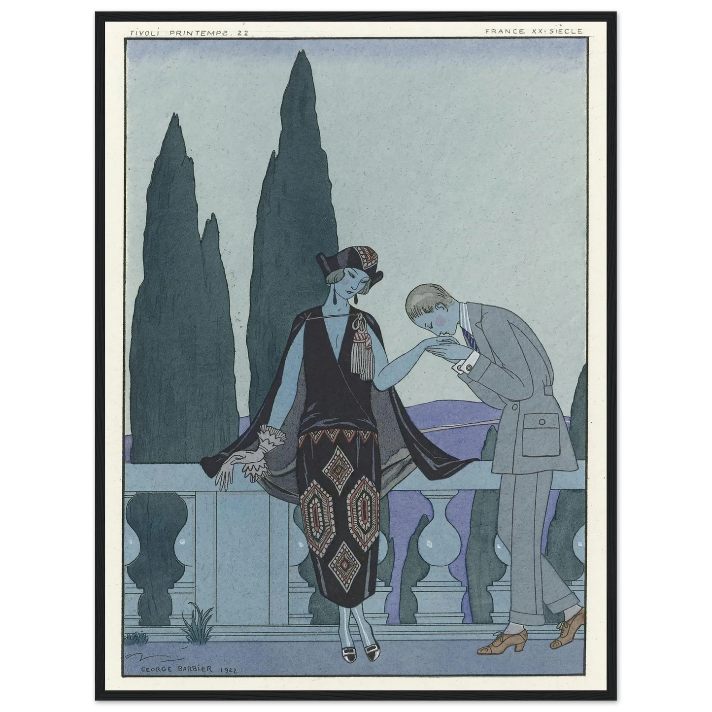 La Villa d’Este ; France XXe siècle (1923) Art Print | George Barbier - Framed Poster - 30x40 cm / 12x16″ - Black frame