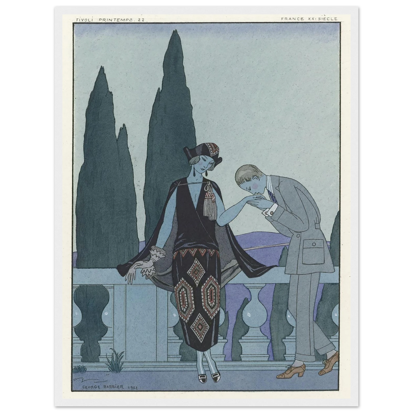 La Villa d’Este ; France XXe siècle (1923) Art Print | George Barbier - Framed Poster - 30x40 cm / 12x16″ - Black frame