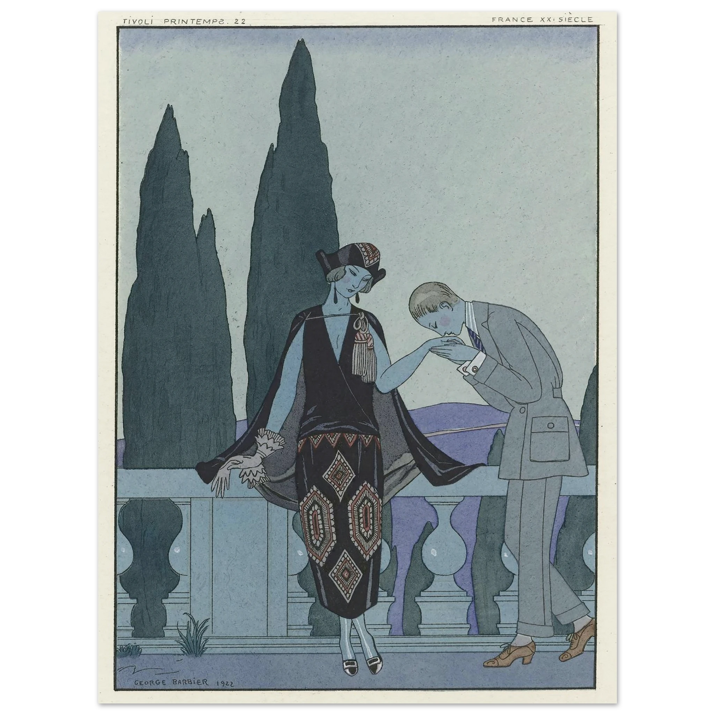 La Villa d’Este ; France XXe siècle (1923) Art Print | George Barbier - Framed Poster - 30x40 cm / 12x16″ - Black frame