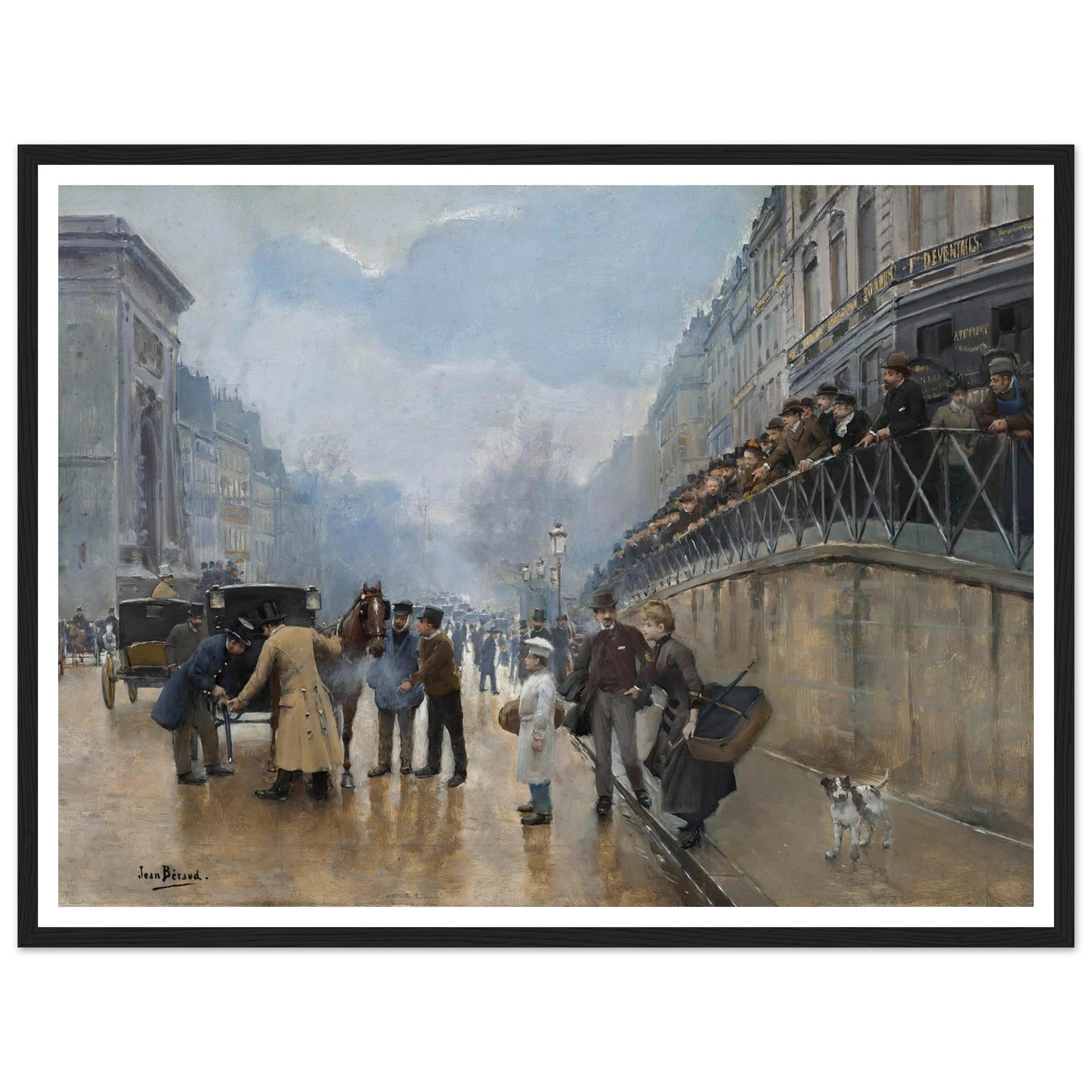 L’accident; Porte Saint-Denis Art Print | Jean Beraud - Framed Poster - 30x40 cm / 12x16″ - Black frame
