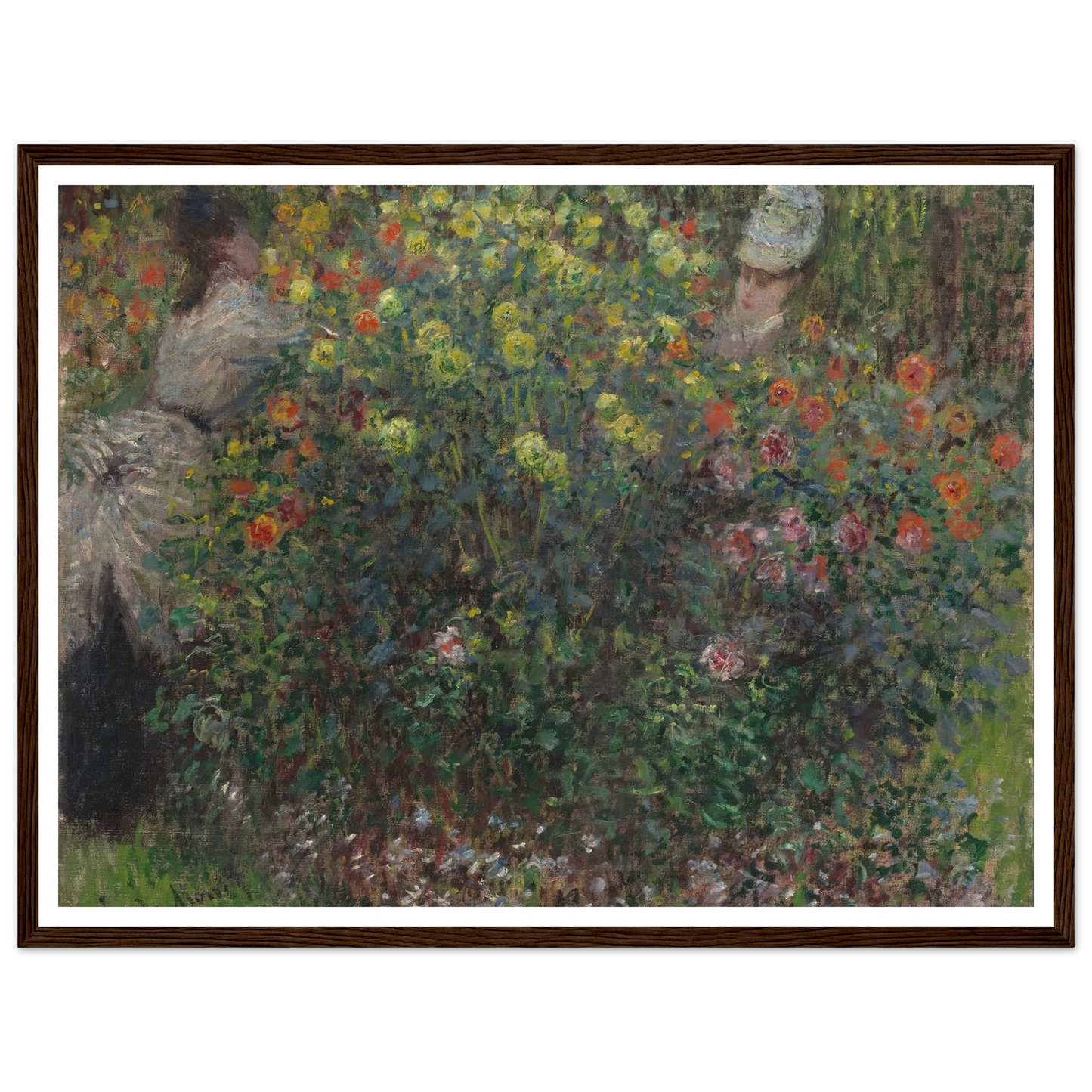 Ladies in Flowers (1875) Art Print | Claude Monet - Framed Poster - 30x40 cm / 12x16″ - Black frame