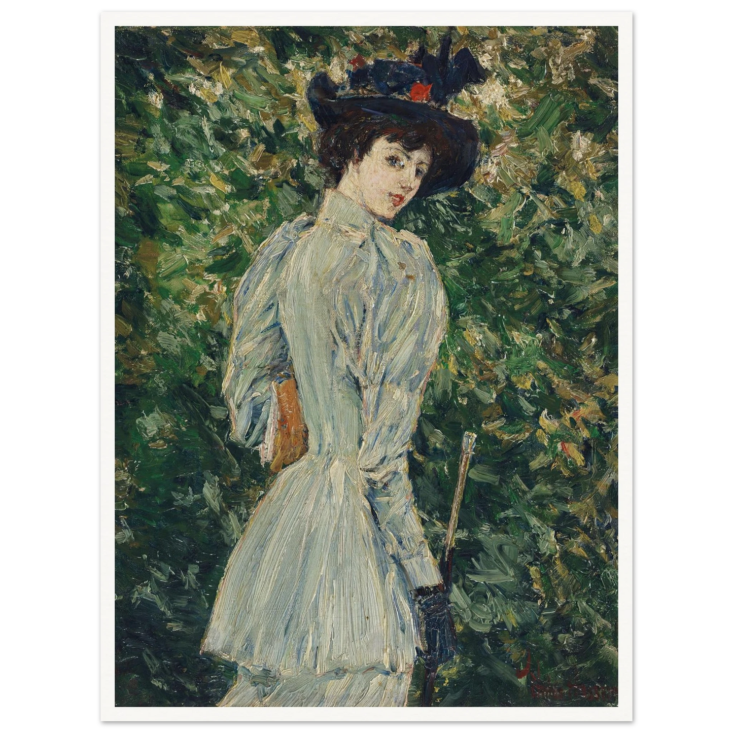 Lady in a Garden (circa 1900) Art Print | Childe Hassam - Framed Poster - 30x40 cm / 12x16″ - Black frame