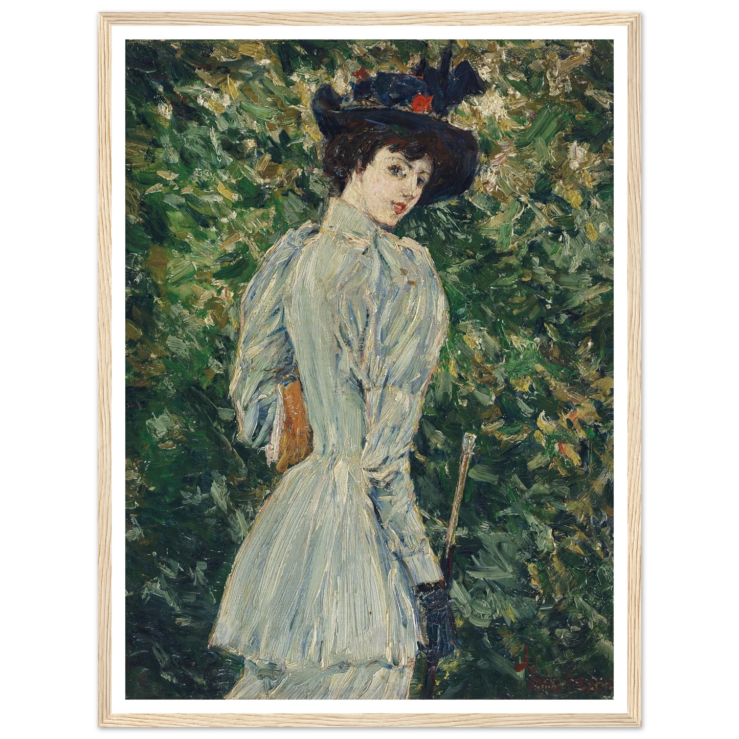 Lady in a Garden (circa 1900) Art Print | Childe Hassam - Framed Poster - 30x40 cm / 12x16″ - Black frame