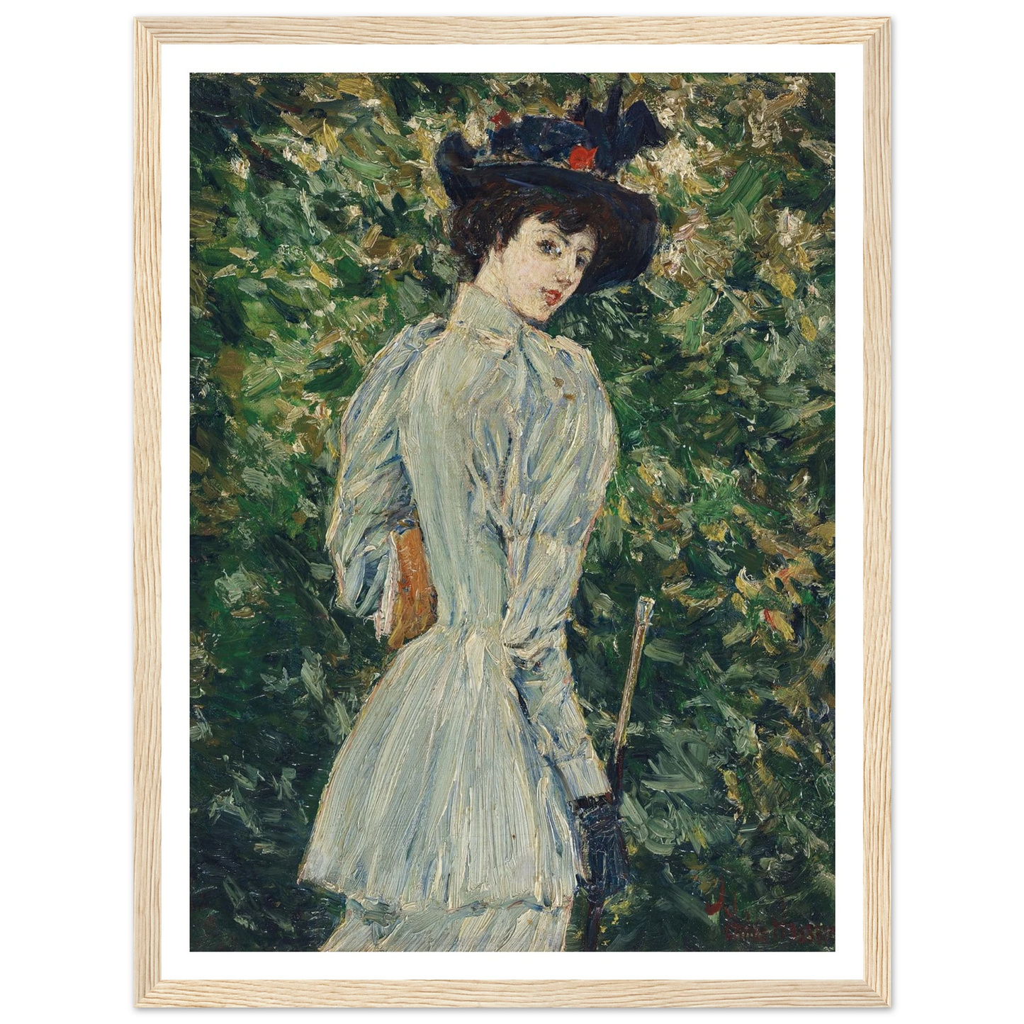 Lady in a Garden (circa 1900) Art Print | Childe Hassam - Framed Poster - 30x40 cm / 12x16″ - Black frame