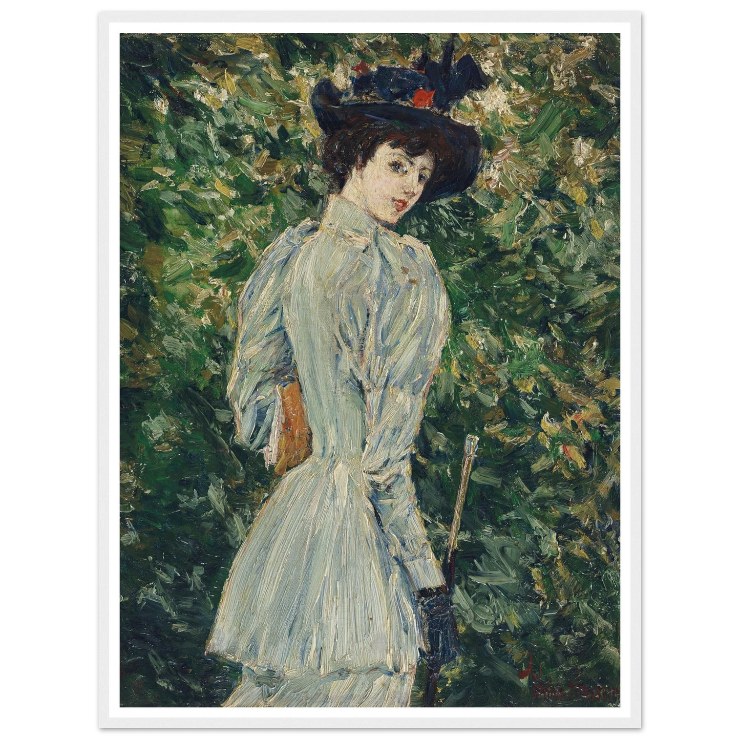 Lady in a Garden (circa 1900) Art Print | Childe Hassam - Framed Poster - 30x40 cm / 12x16″ - Black frame