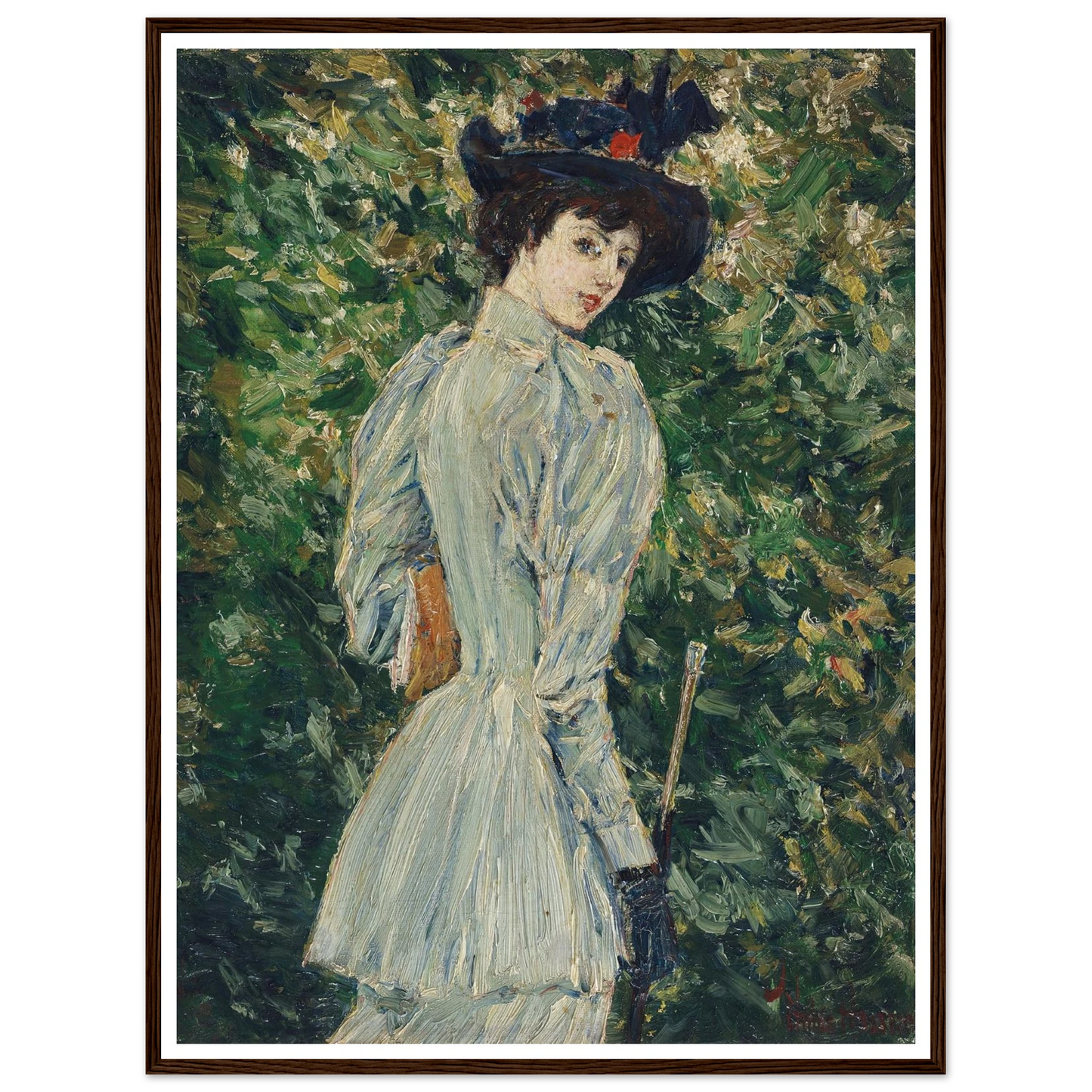 Lady in a Garden (circa 1900) Art Print | Childe Hassam - Framed Poster - 30x40 cm / 12x16″ - Black frame