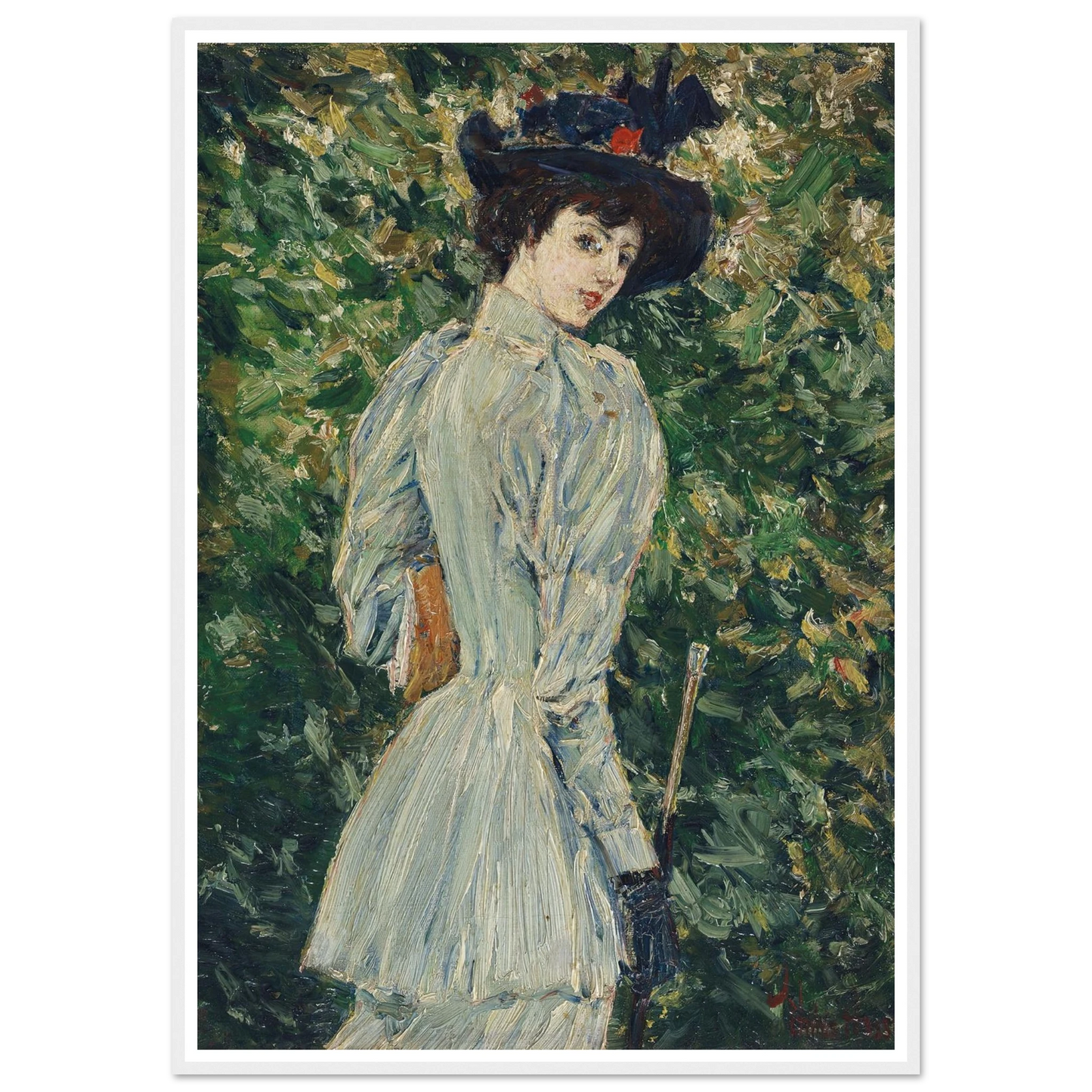 Lady in a Garden (circa 1900) Art Print | Childe Hassam - Framed Poster - 30x40 cm / 12x16″ - Black frame