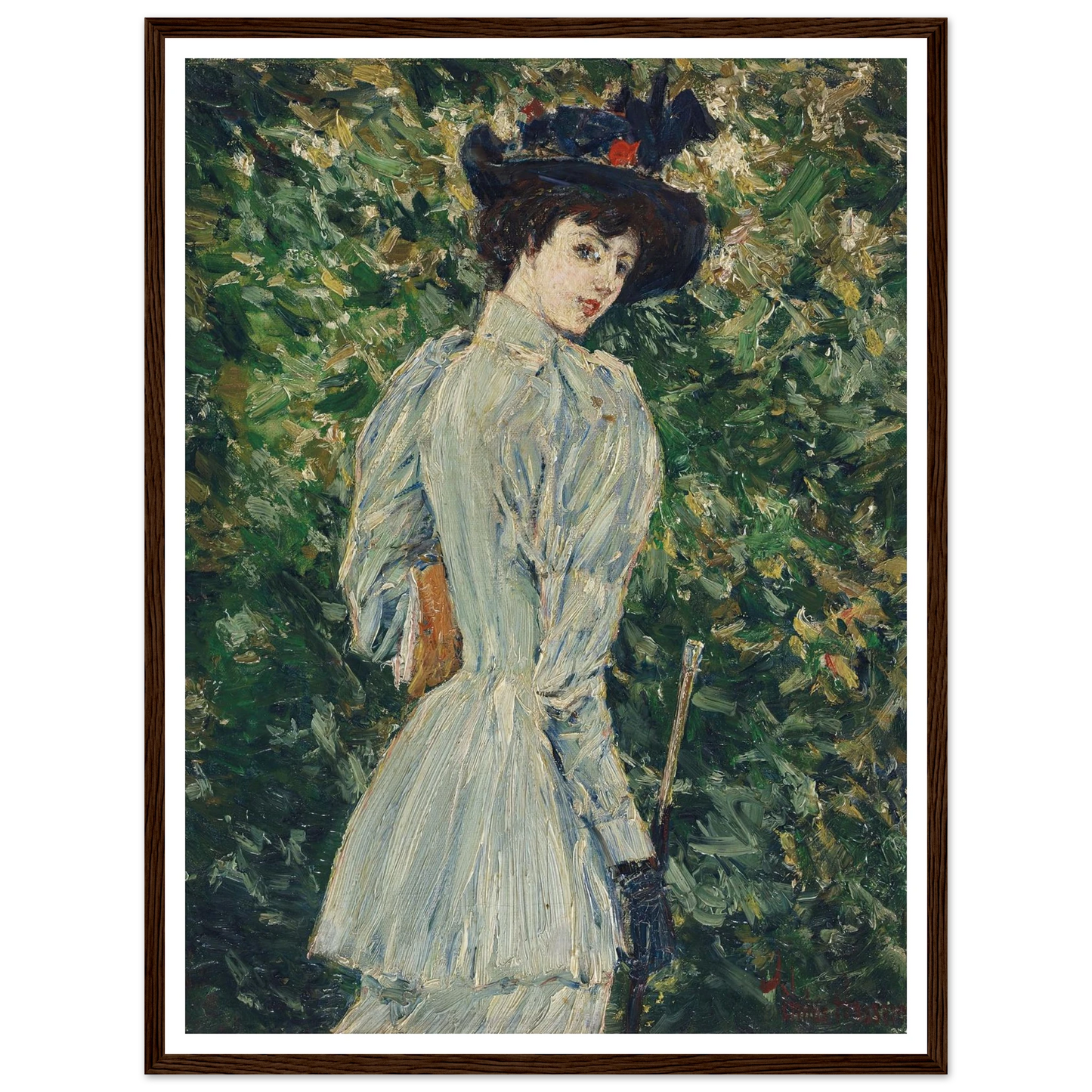 Lady in a Garden (circa 1900) Art Print | Childe Hassam - Framed Poster - 30x40 cm / 12x16″ - Black frame