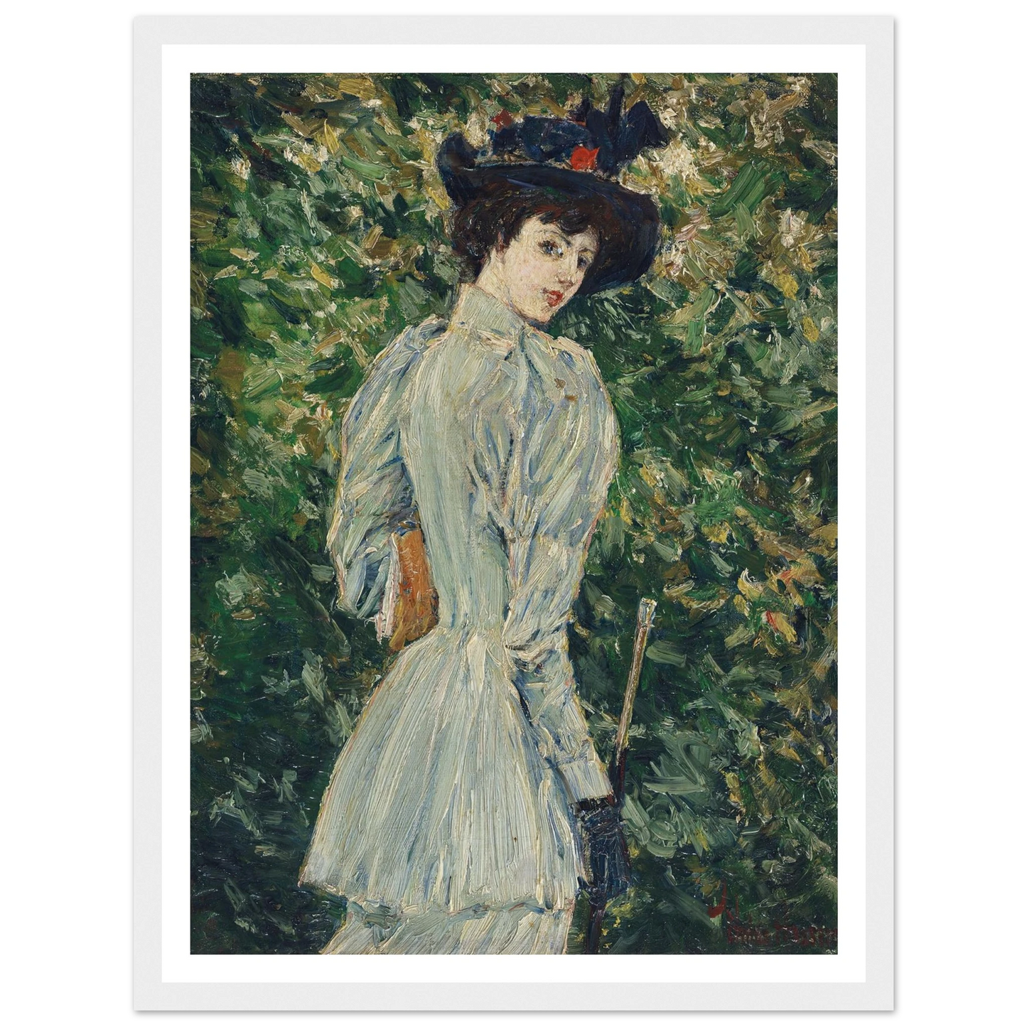 Lady in a Garden (circa 1900) Art Print | Childe Hassam - Framed Poster - 30x40 cm / 12x16″ - Black frame