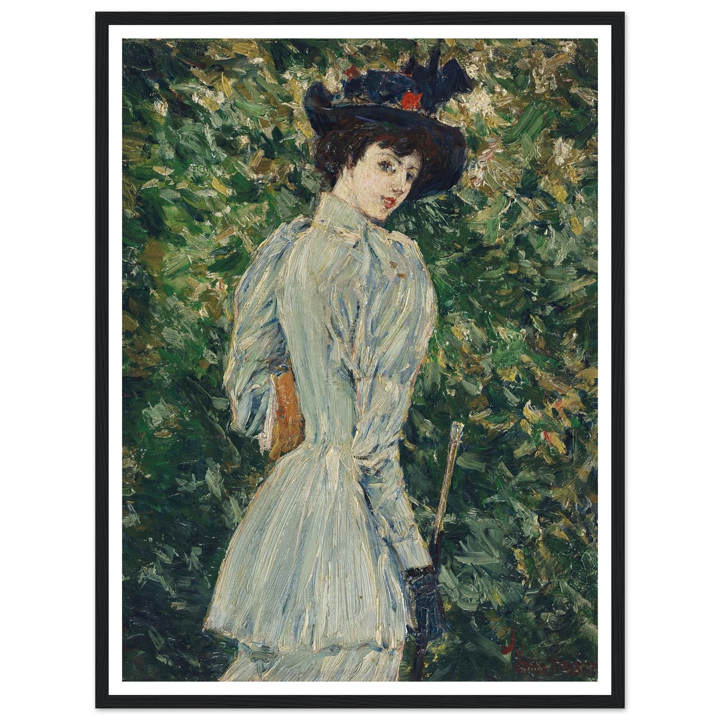 Lady in a Garden (circa 1900) Art Print | Childe Hassam - Framed Poster - 30x40 cm / 12x16″ - Black frame
