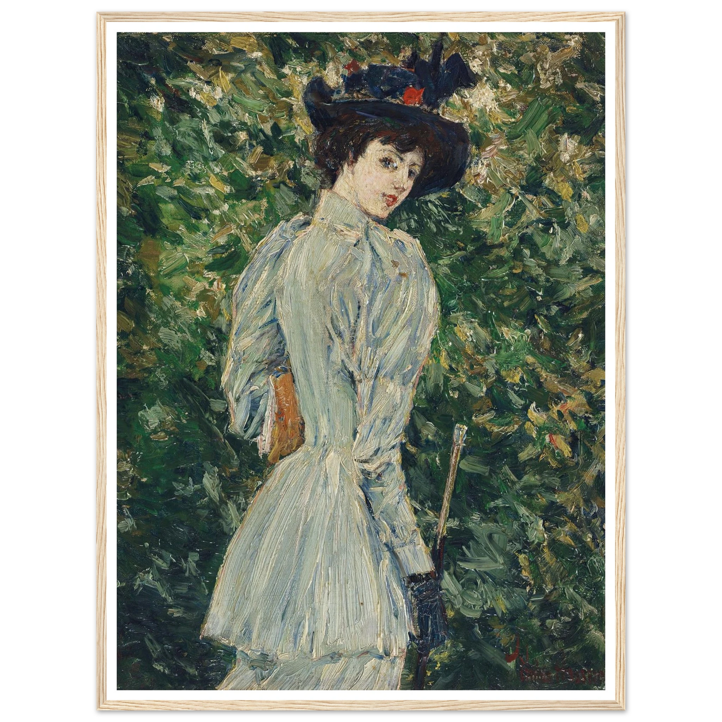 Lady in a Garden (circa 1900) Art Print | Childe Hassam - Framed Poster - 30x40 cm / 12x16″ - Black frame