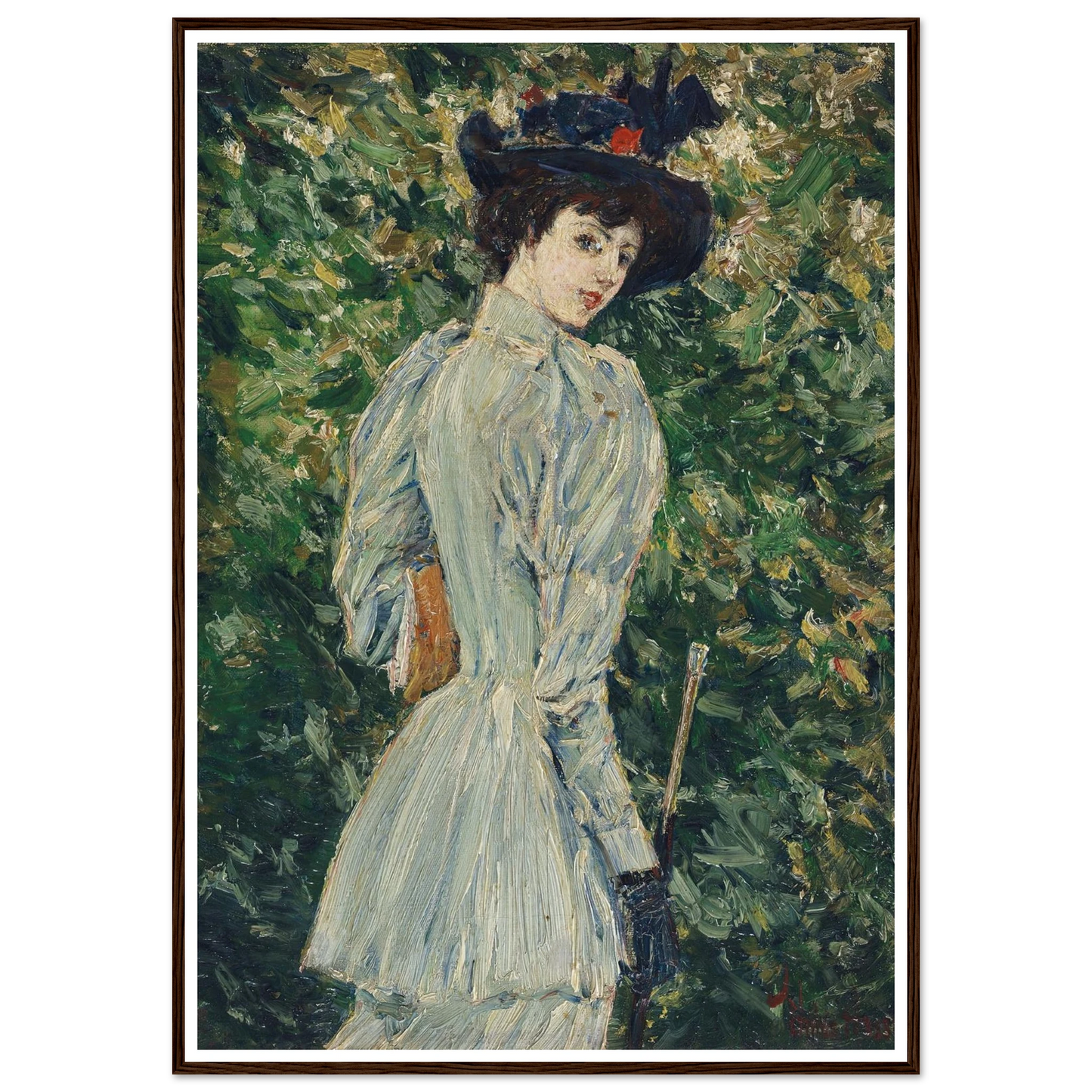 Lady in a Garden (circa 1900) Art Print | Childe Hassam - Framed Poster - 30x40 cm / 12x16″ - Black frame