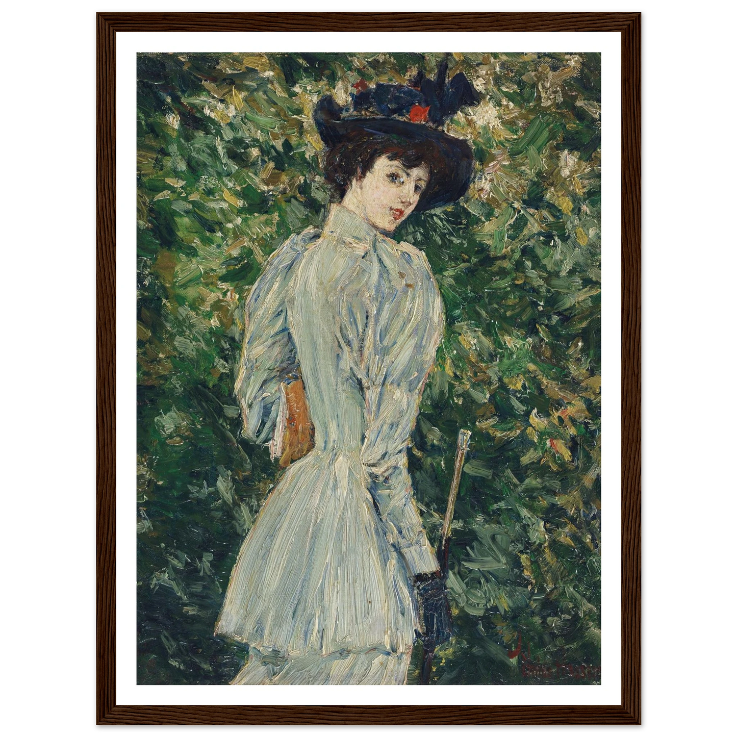 Lady in a Garden (circa 1900) Art Print | Childe Hassam - Framed Poster - 30x40 cm / 12x16″ - Black frame