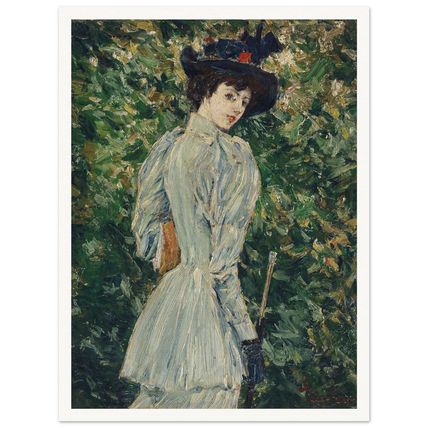 Lady in a Garden (circa 1900) Art Print | Childe Hassam - Framed Poster - 30x40 cm / 12x16″ - Black frame