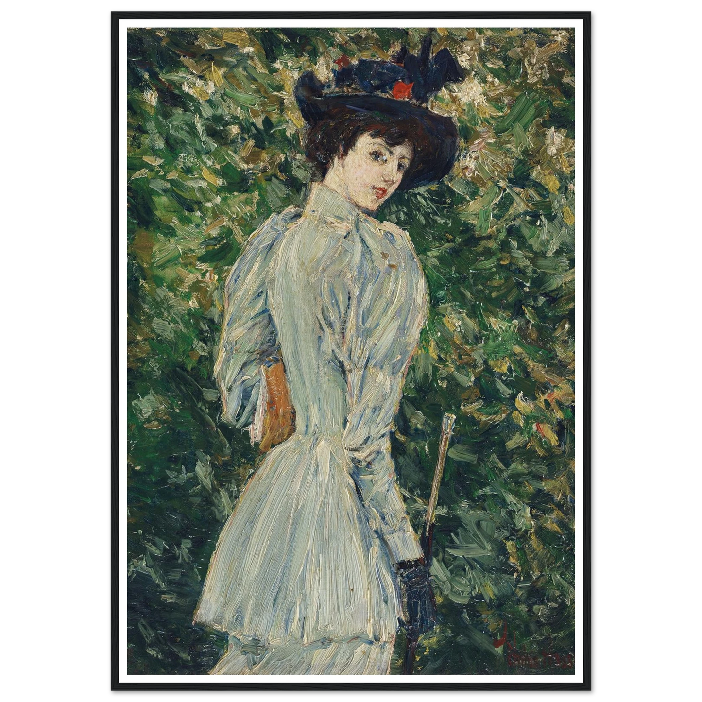 Lady in a Garden (circa 1900) Art Print | Childe Hassam - Framed Poster - 30x40 cm / 12x16″ - Black frame