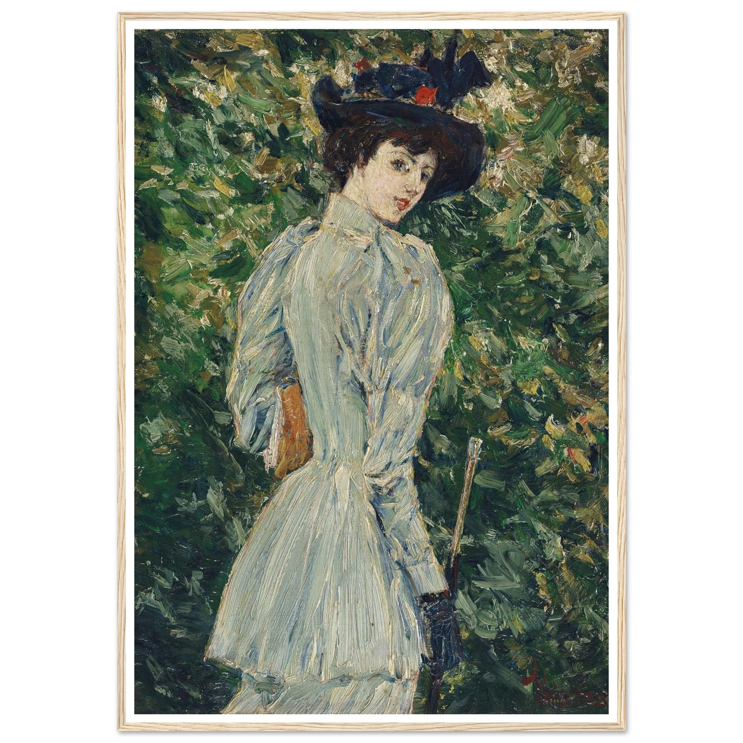 Lady in a Garden (circa 1900) Art Print | Childe Hassam - Framed Poster - 30x40 cm / 12x16″ - Black frame