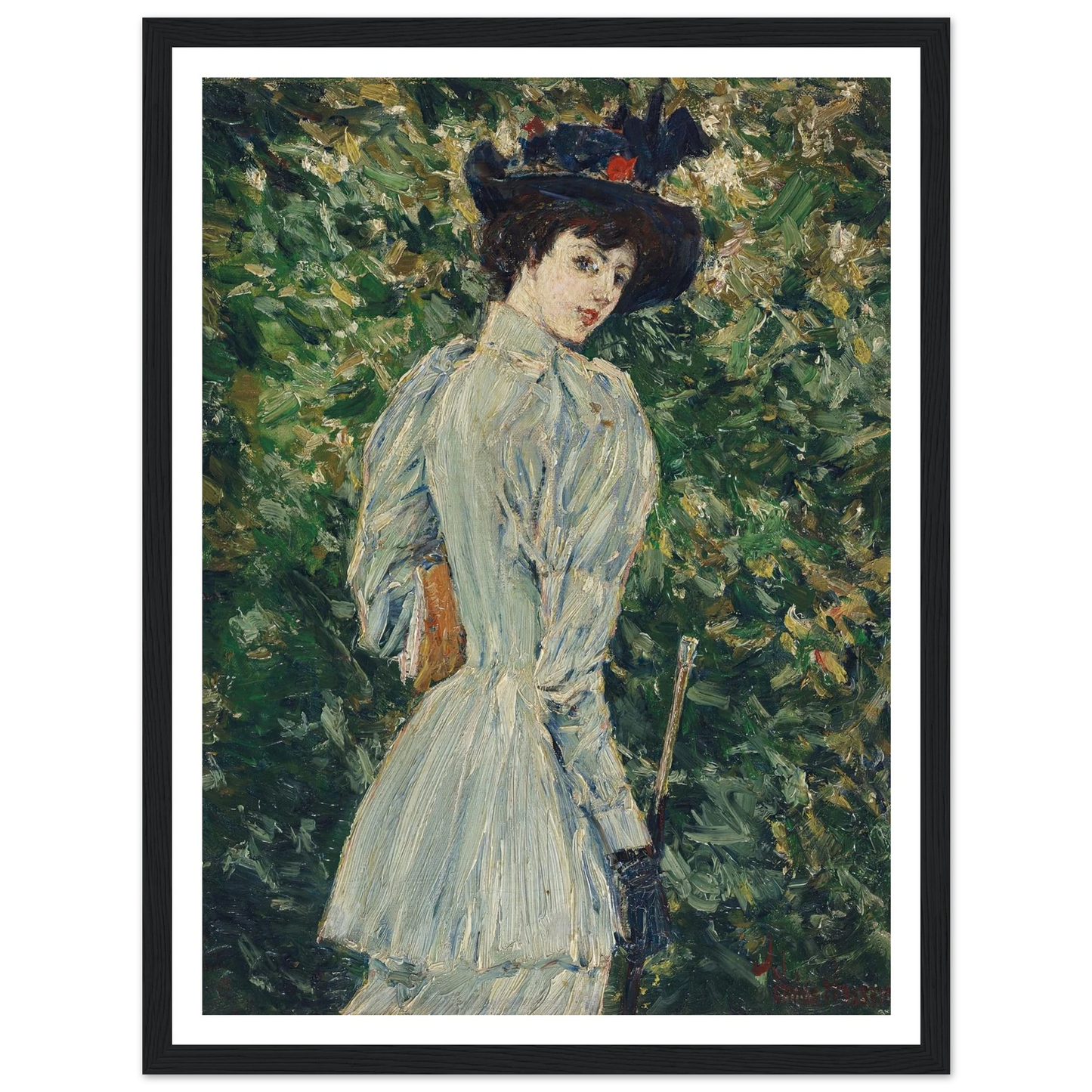 Lady in a Garden (circa 1900) Art Print | Childe Hassam - Framed Poster - 30x40 cm / 12x16″ - Black frame