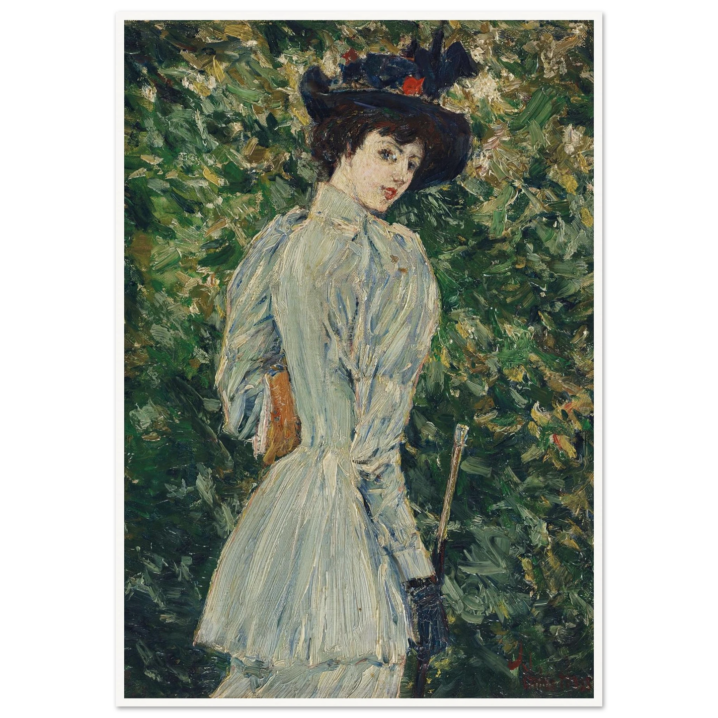 Lady in a Garden (circa 1900) Art Print | Childe Hassam - Framed Poster - 30x40 cm / 12x16″ - Black frame