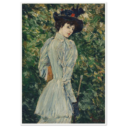 Lady in a Garden (circa 1900) Art Print | Childe Hassam - Framed Poster - 30x40 cm / 12x16″ - Black frame