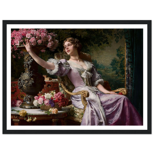Lady in a lilac dress with flowers (1903) Art Print | Wladyslaw Czachorski - Framed Poster - 30x40 cm / 12x16″ - Black frame