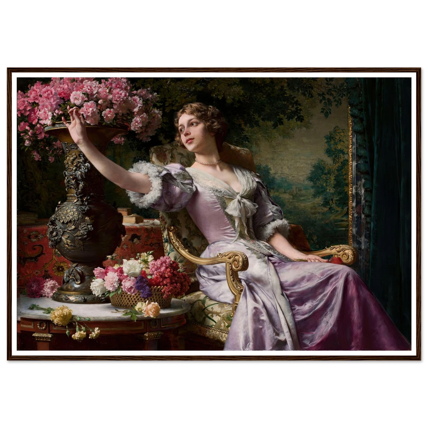 Lady in a lilac dress with flowers (1903) Art Print | Wladyslaw Czachorski - Framed Poster - 30x40 cm / 12x16″ - Black frame