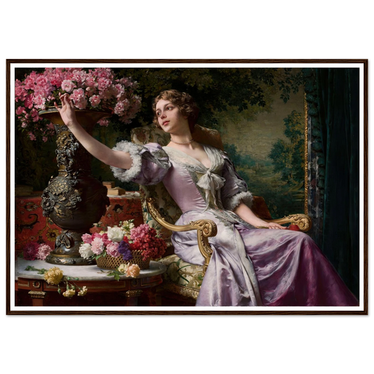 Lady in a lilac dress with flowers (1903) Art Print | Wladyslaw Czachorski - Framed Poster - 30x40 cm / 12x16″ - Black frame