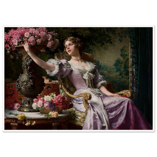 Lady in a lilac dress with flowers (1903) Art Print | Wladyslaw Czachorski - Framed Poster - 30x40 cm / 12x16″ - Black frame