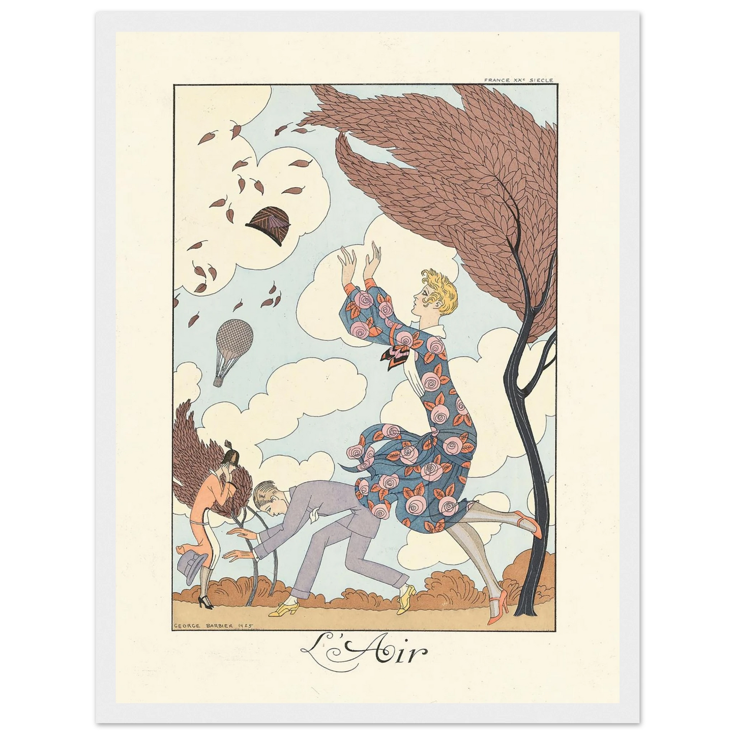 L’Air (Air) (1922–1926) Art Print | George Barbier - Framed Poster - 30x40 cm / 12x16″ - Black frame