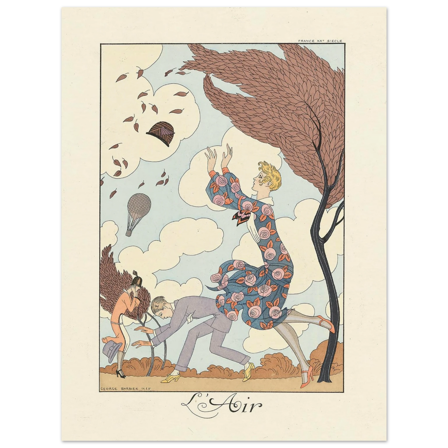 L’Air (Air) (1922–1926) Art Print | George Barbier - Framed Poster - 30x40 cm / 12x16″ - Black frame