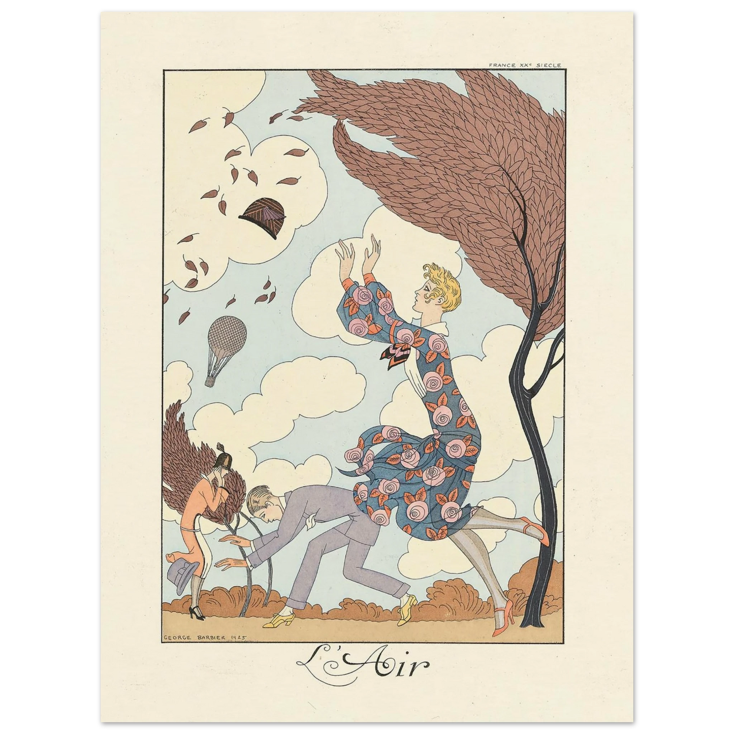 L’Air (Air) (1922–1926) Art Print | George Barbier - Framed Poster - 30x40 cm / 12x16″ - Black frame