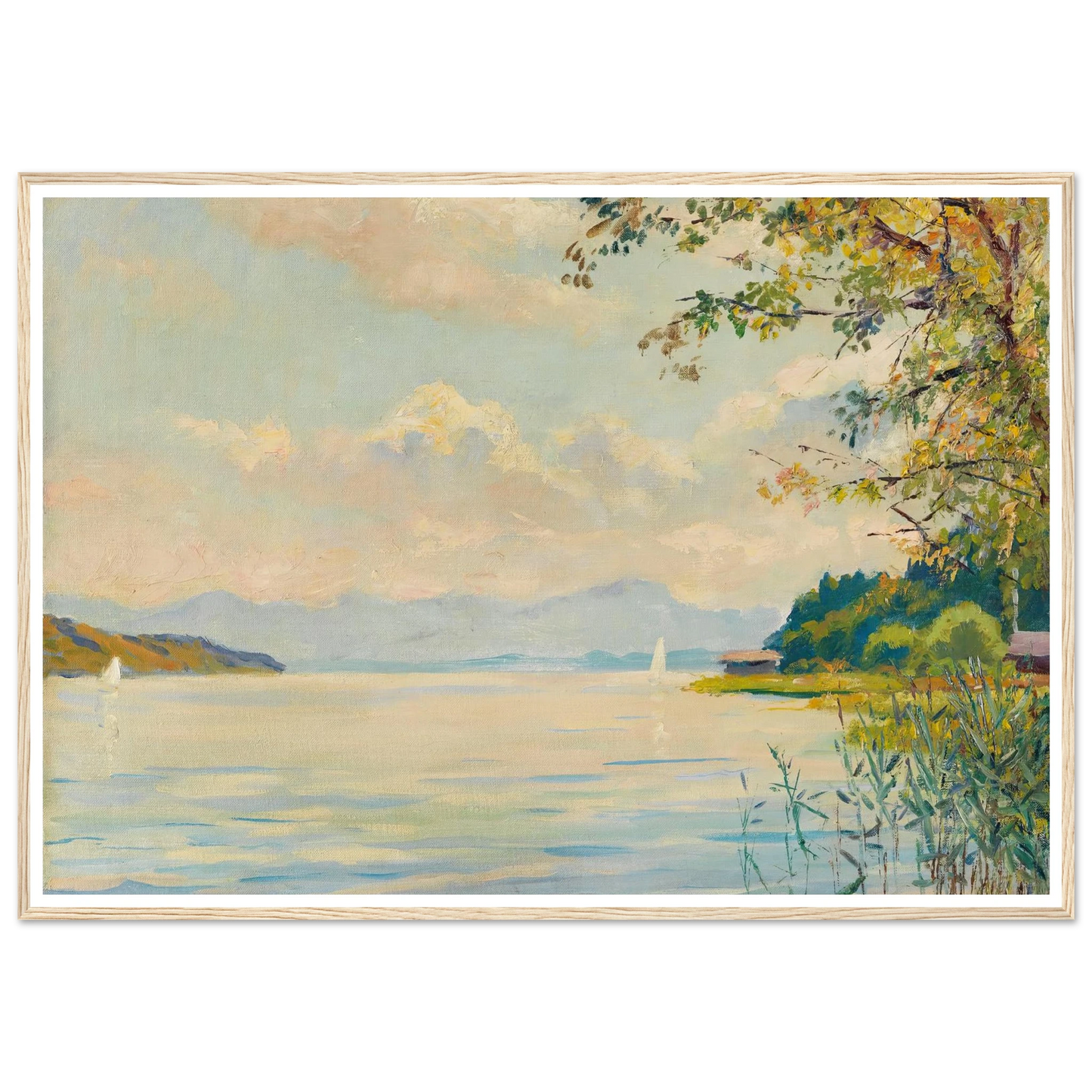 Lake Starnberg – distant view (1920) Art Print | Edward Cucuel - Framed Poster - 30x40 cm / 12x16″ - Black frame
