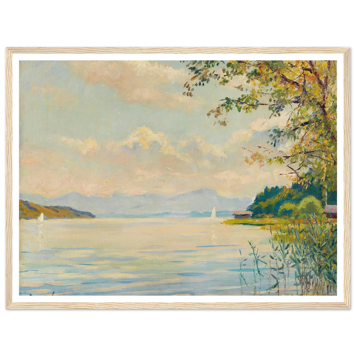 Lake Starnberg – distant view (1920) Art Print | Edward Cucuel - Framed Poster - 30x40 cm / 12x16″ - Black frame