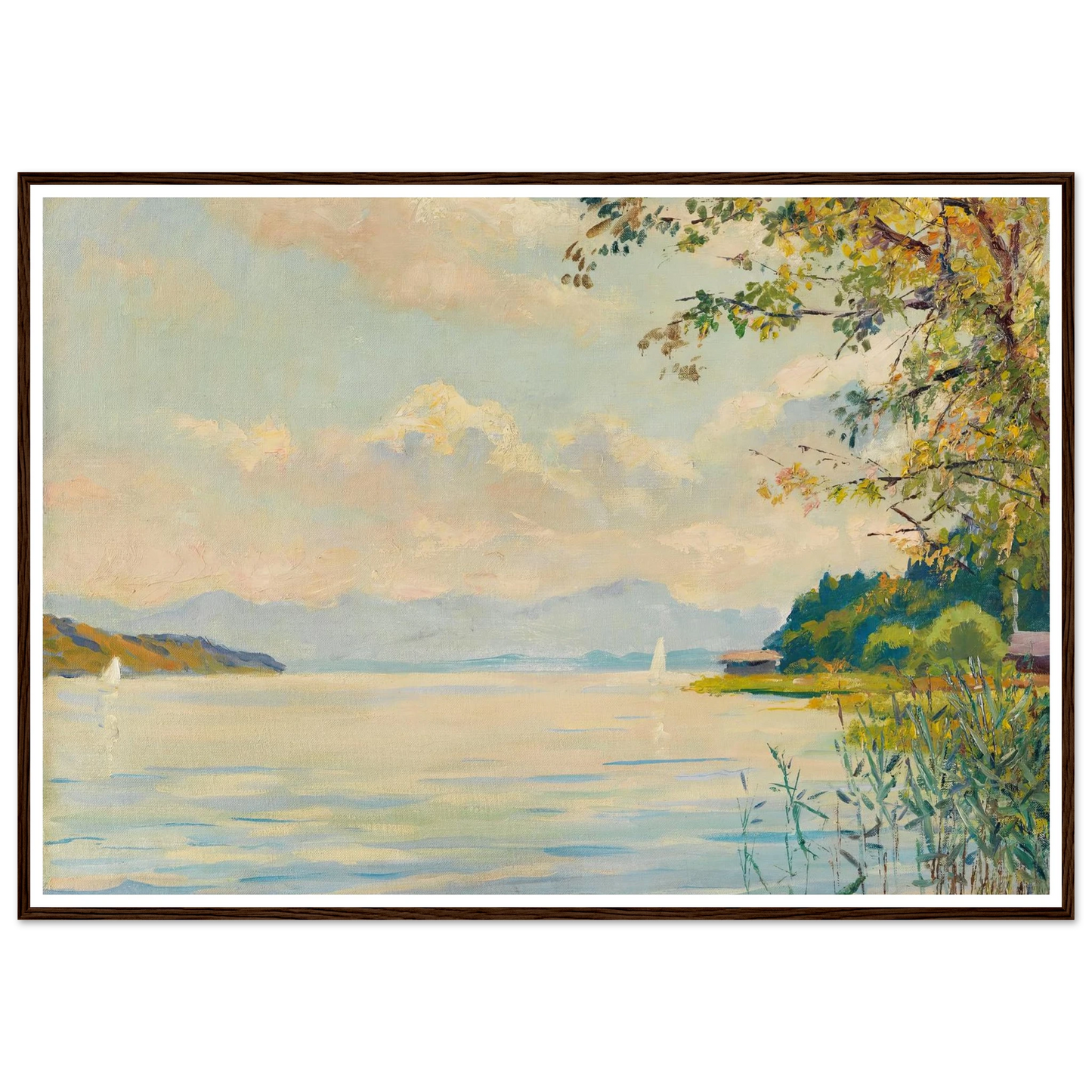 Lake Starnberg – distant view (1920) Art Print | Edward Cucuel - Framed Poster - 30x40 cm / 12x16″ - Black frame