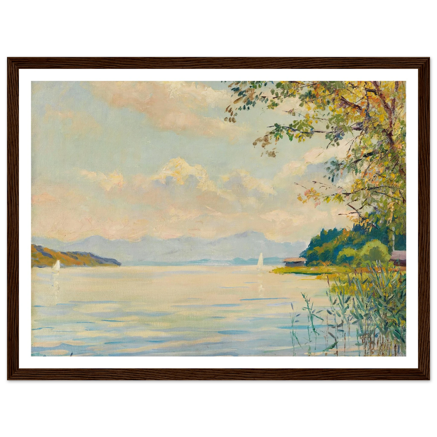 Lake Starnberg – distant view (1920) Art Print | Edward Cucuel - Framed Poster - 30x40 cm / 12x16″ - Black frame