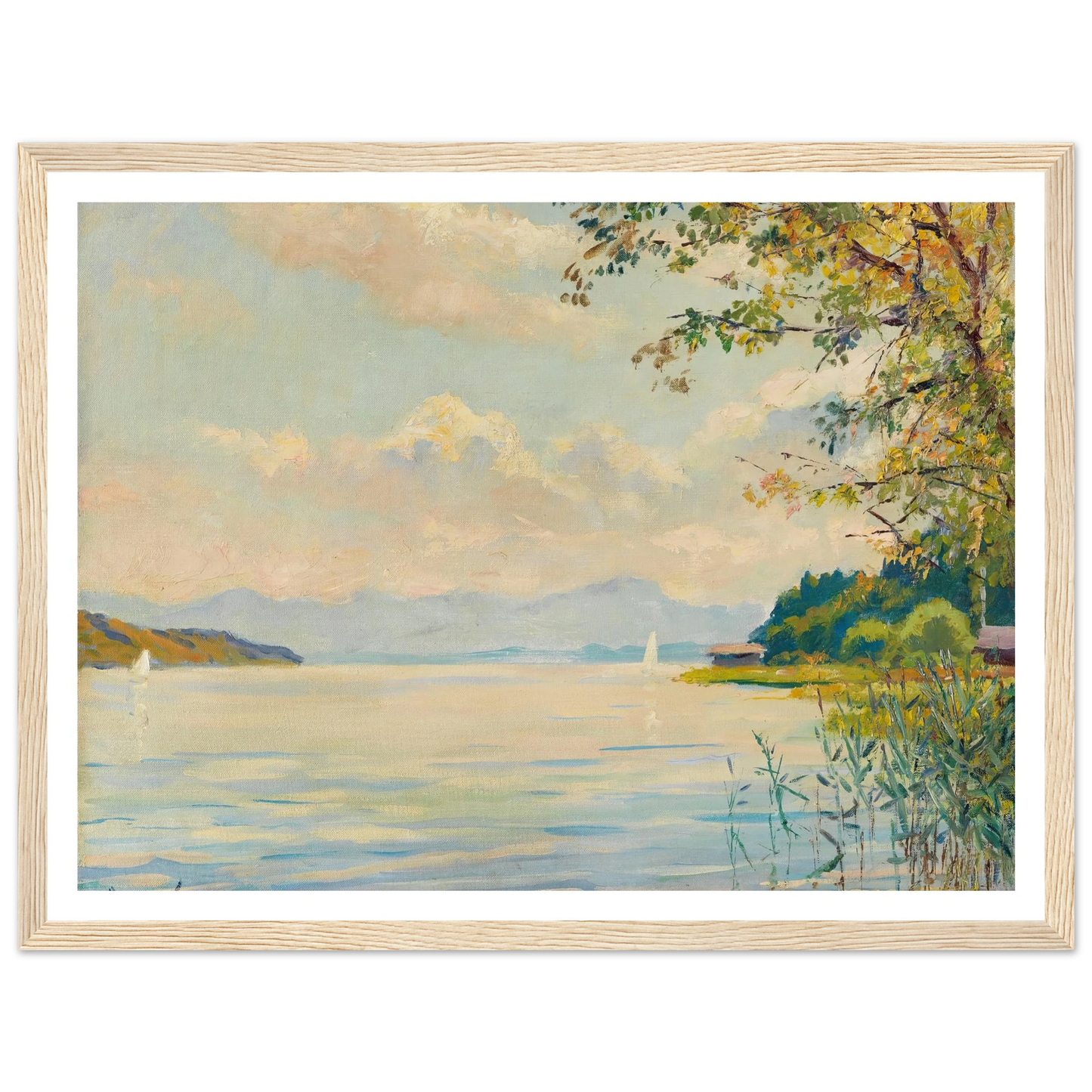 Lake Starnberg – distant view (1920) Art Print | Edward Cucuel - Framed Poster - 30x40 cm / 12x16″ - Black frame