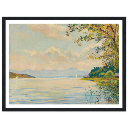 Lake Starnberg – distant view (1920) Art Print | Edward Cucuel - Framed Poster - 30x40 cm / 12x16″ - Black frame