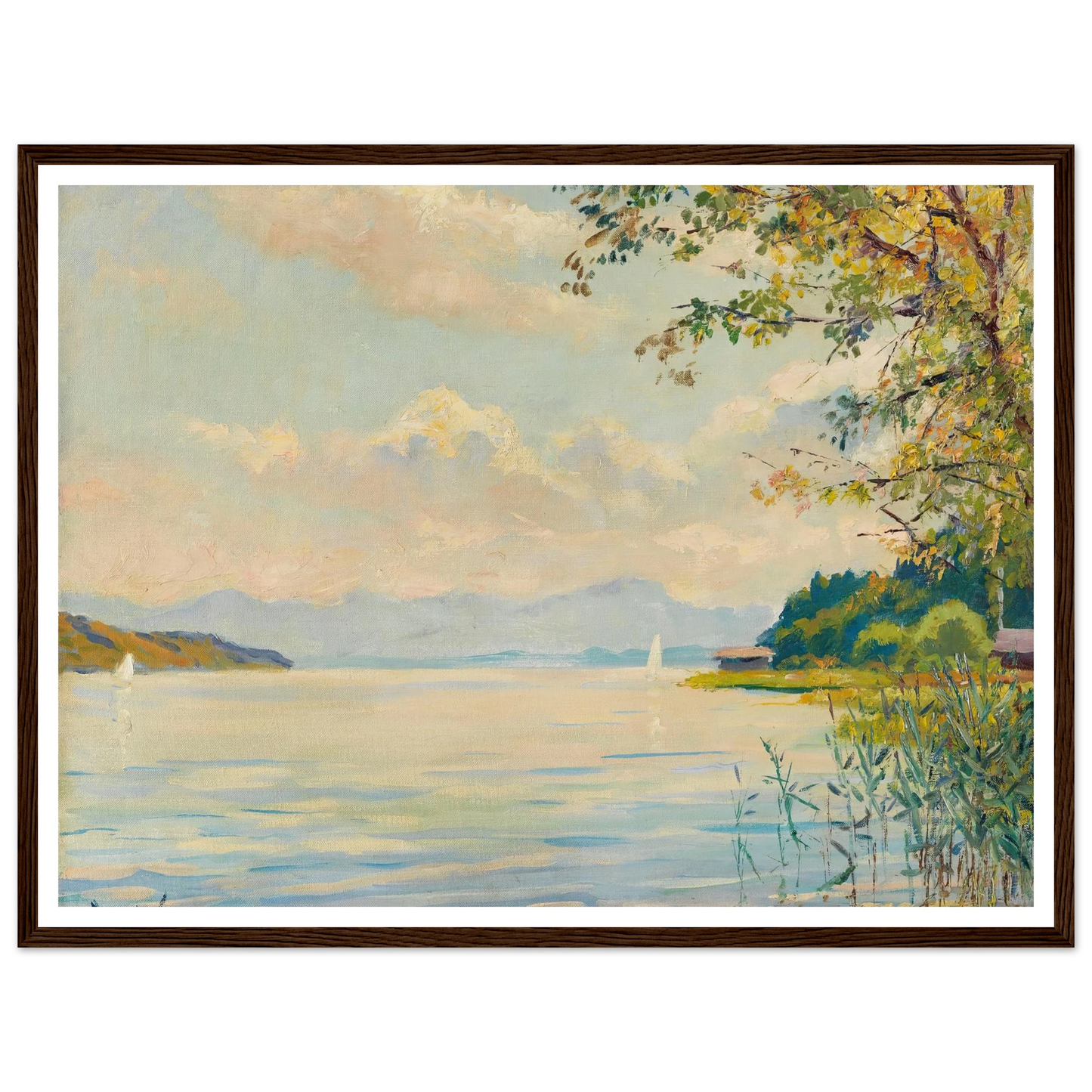 Lake Starnberg – distant view (1920) Art Print | Edward Cucuel - Framed Poster - 30x40 cm / 12x16″ - Black frame