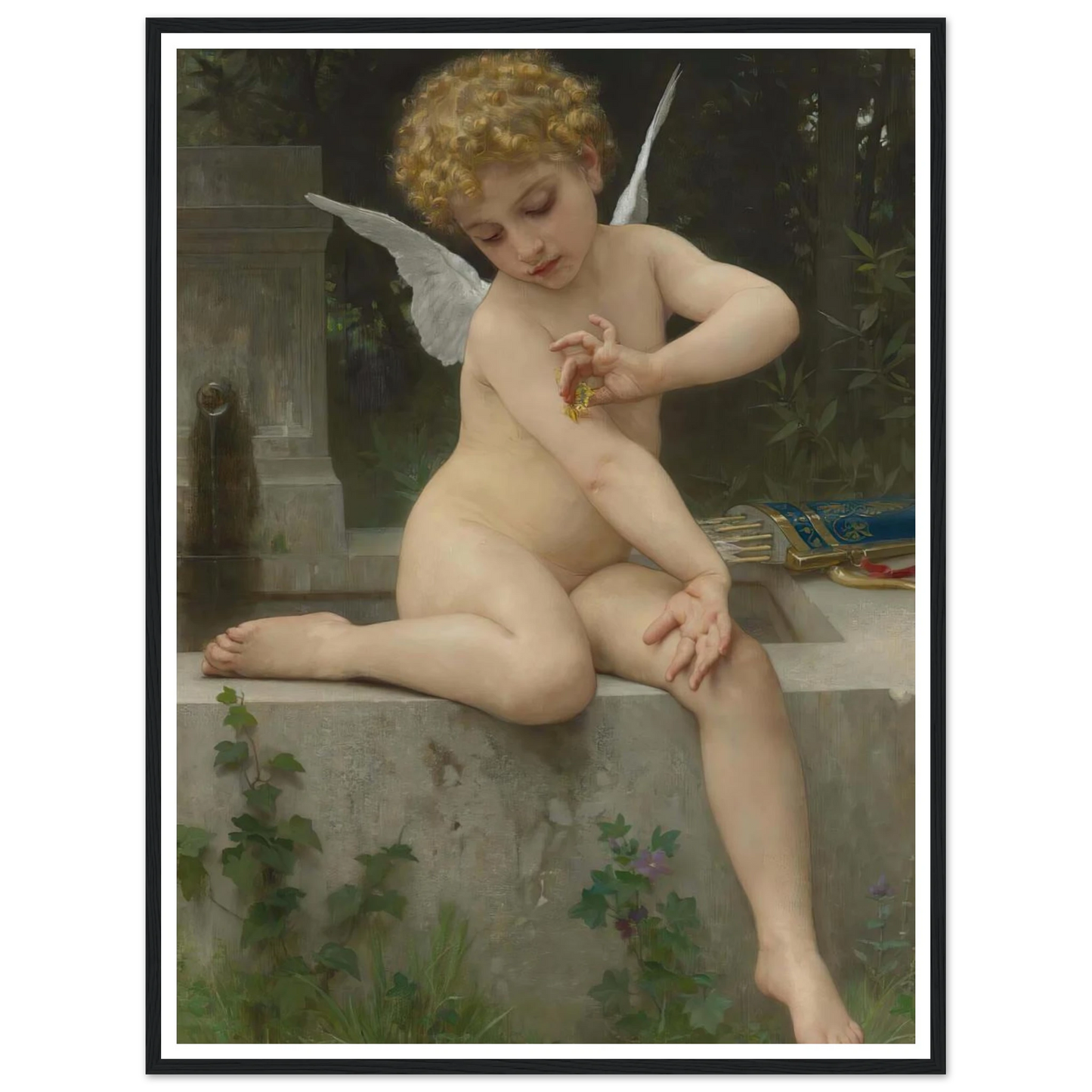 L’amour Au Papillon (1888) Art Print | William Bouguereau - Framed Poster - 30x40 cm / 12x16″ - Black frame