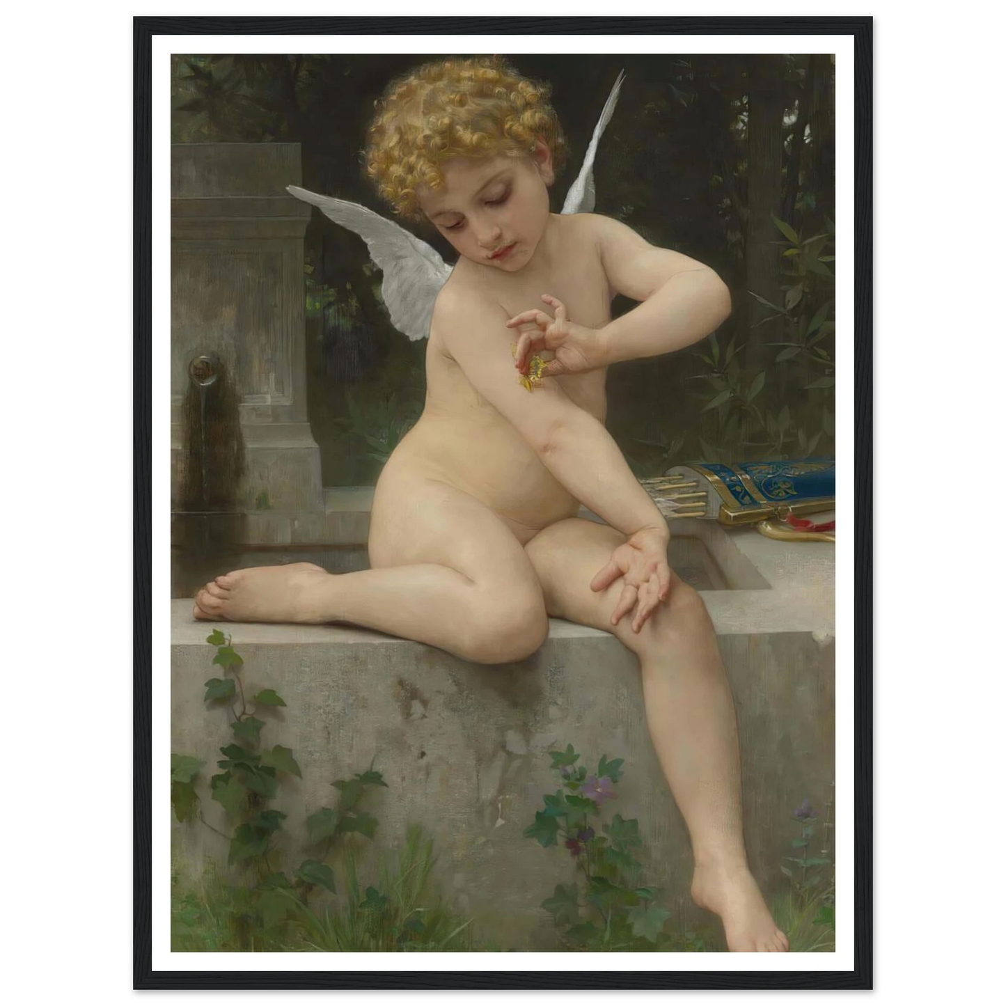 L’amour Au Papillon (1888) Art Print | William Bouguereau - Framed Poster - 30x40 cm / 12x16″ - Black frame