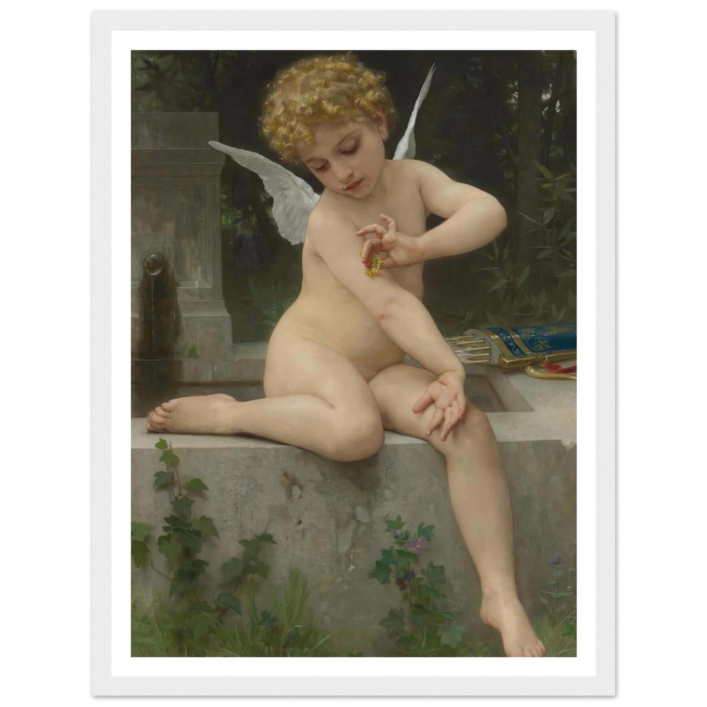 L’amour Au Papillon (1888) Art Print | William Bouguereau - Framed Poster - 30x40 cm / 12x16″ - Black frame