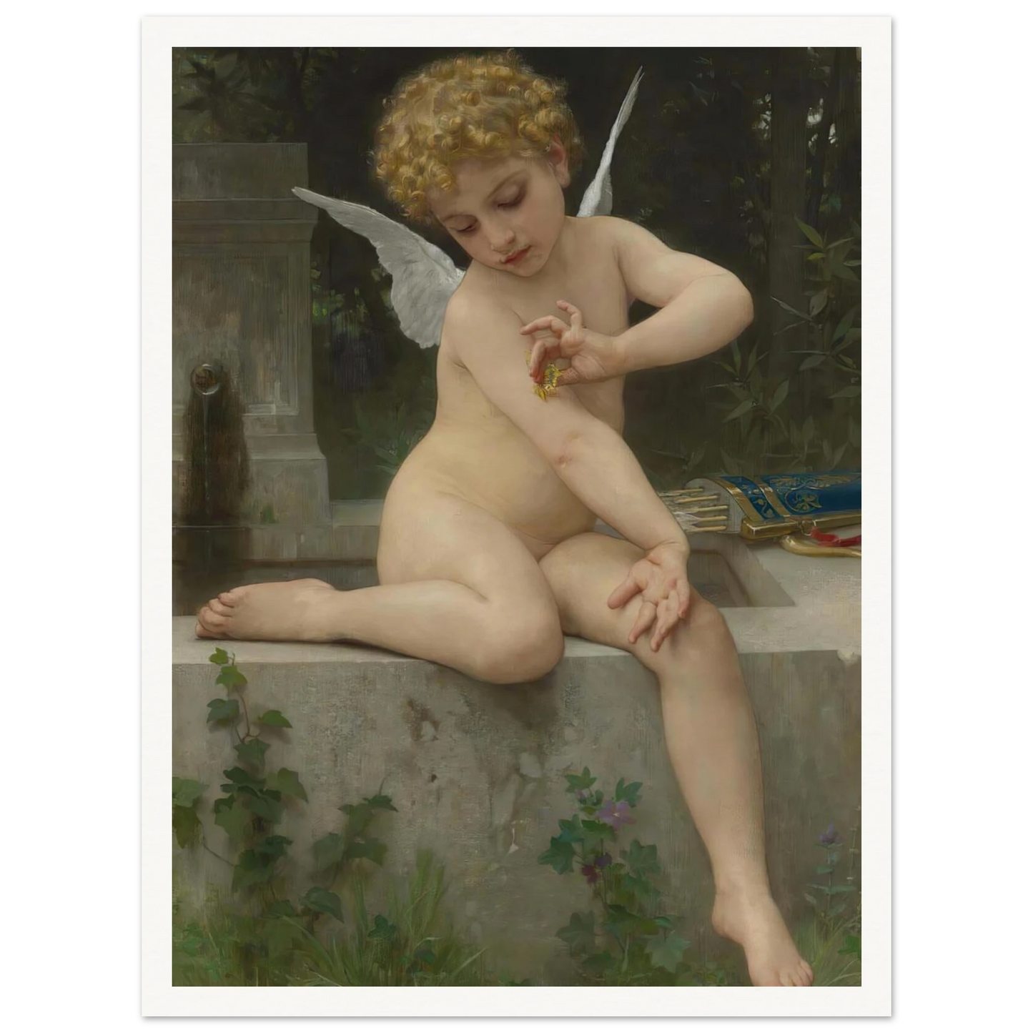 L’amour Au Papillon (1888) Art Print | William Bouguereau - Framed Poster - 30x40 cm / 12x16″ - Black frame