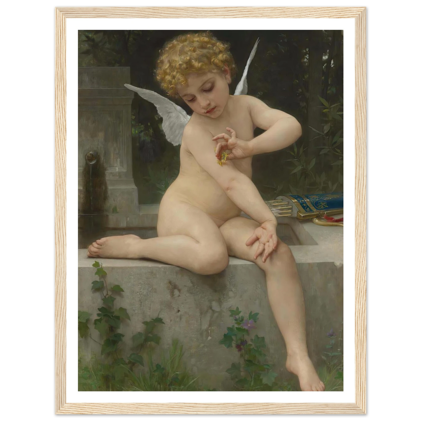 L’amour Au Papillon (1888) Art Print | William Bouguereau - Framed Poster - 30x40 cm / 12x16″ - Black frame