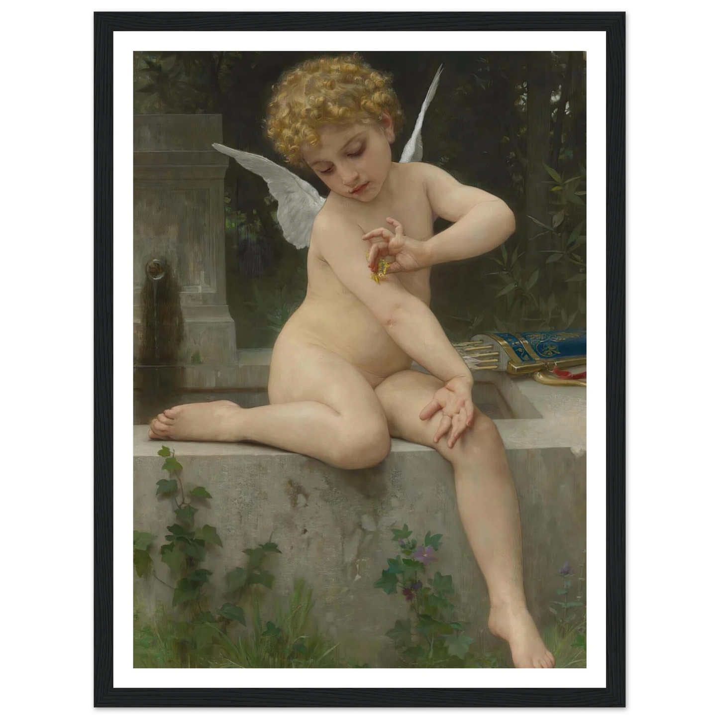 L’amour Au Papillon (1888) Art Print | William Bouguereau - Framed Poster - 30x40 cm / 12x16″ - Black frame