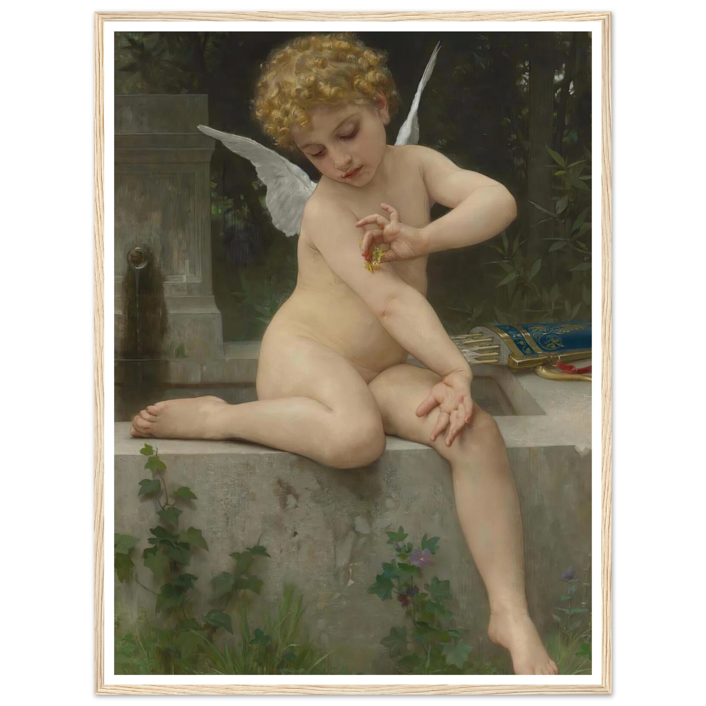 L’amour Au Papillon (1888) Art Print | William Bouguereau - Framed Poster - 30x40 cm / 12x16″ - Black frame