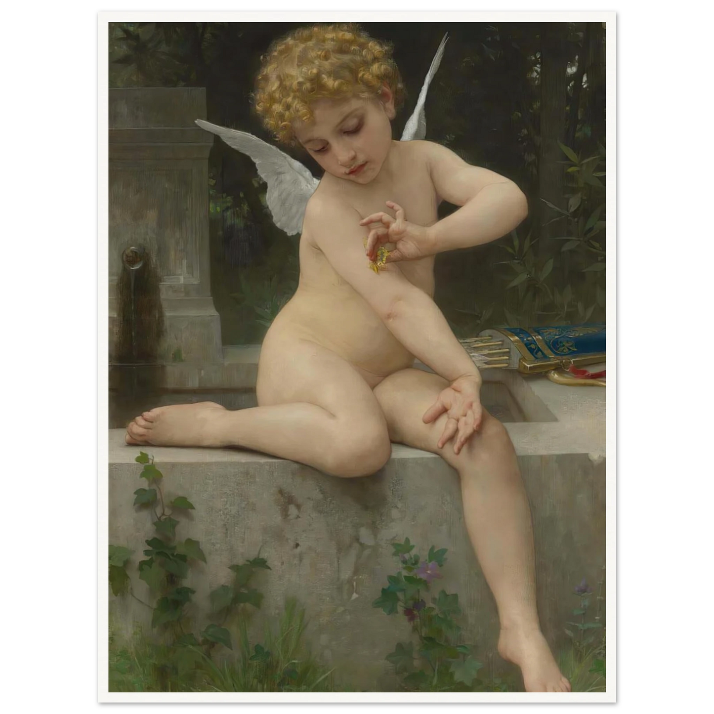 L’amour Au Papillon (1888) Art Print | William Bouguereau - Framed Poster - 30x40 cm / 12x16″ - Black frame