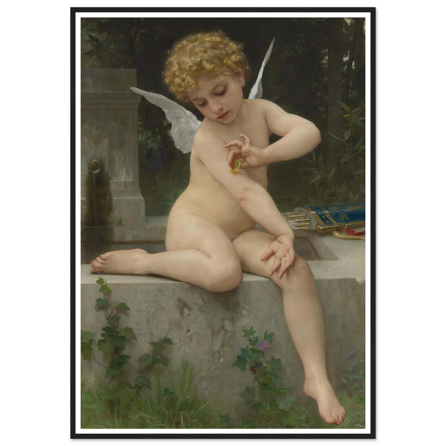 L’amour Au Papillon (1888) Art Print | William Bouguereau - Framed Poster - 30x40 cm / 12x16″ - Black frame