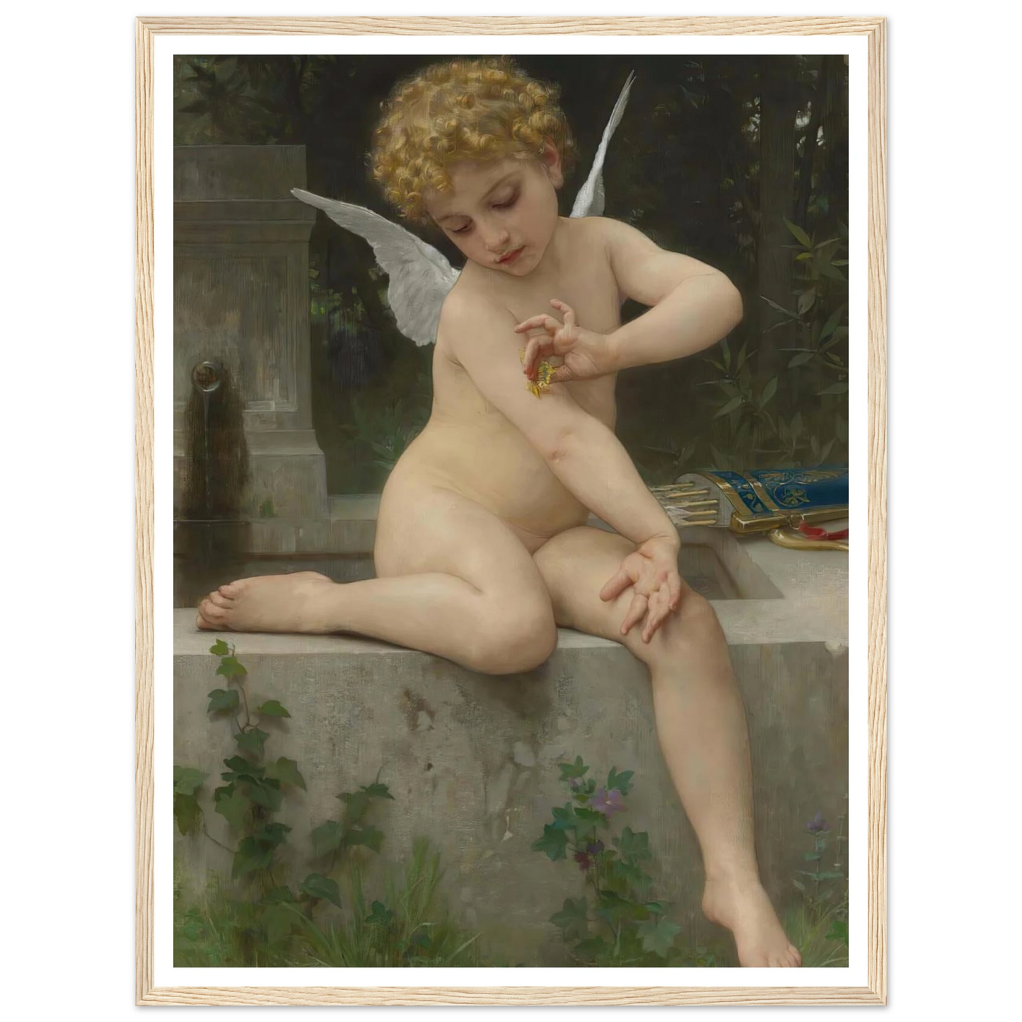 L’amour Au Papillon (1888) Art Print | William Bouguereau - Framed Poster - 30x40 cm / 12x16″ - Black frame