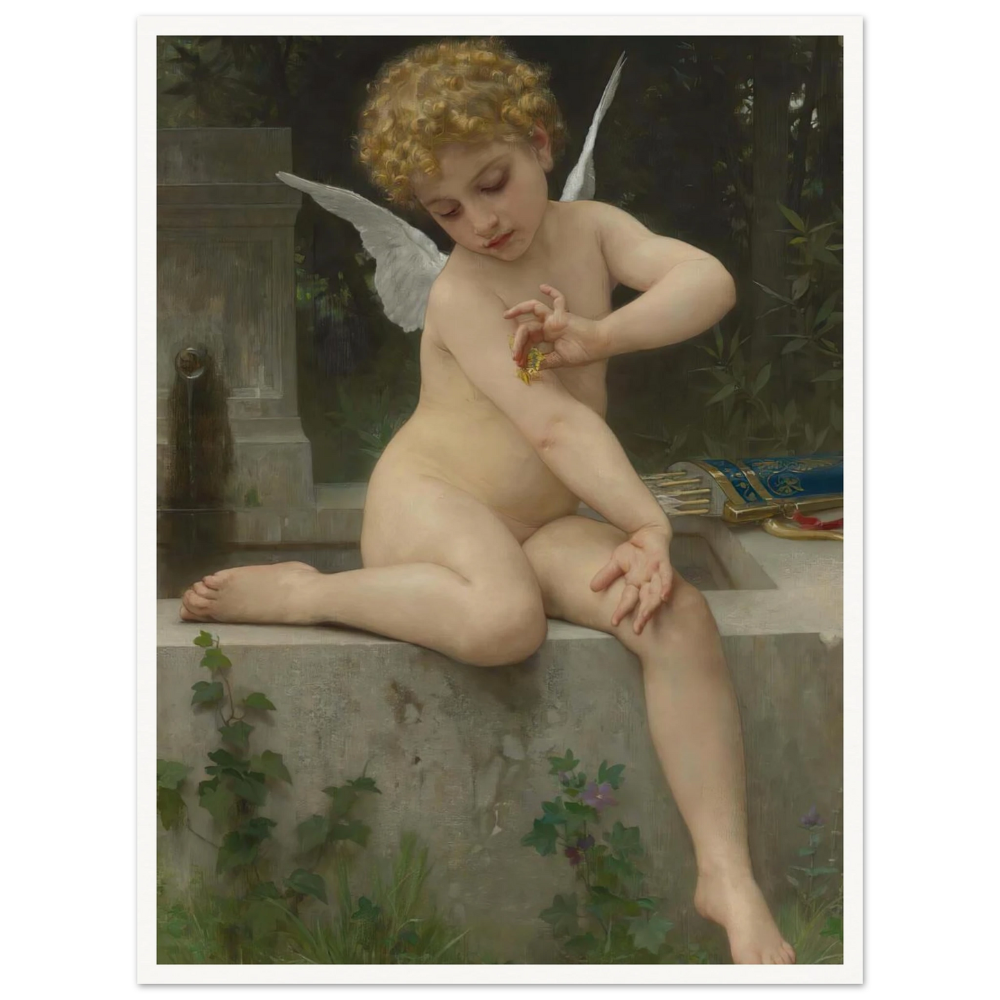 L’amour Au Papillon (1888) Art Print | William Bouguereau - Framed Poster - 30x40 cm / 12x16″ - Black frame