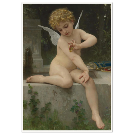 L’amour Au Papillon (1888) Art Print | William Bouguereau - Framed Poster - 30x40 cm / 12x16″ - Black frame